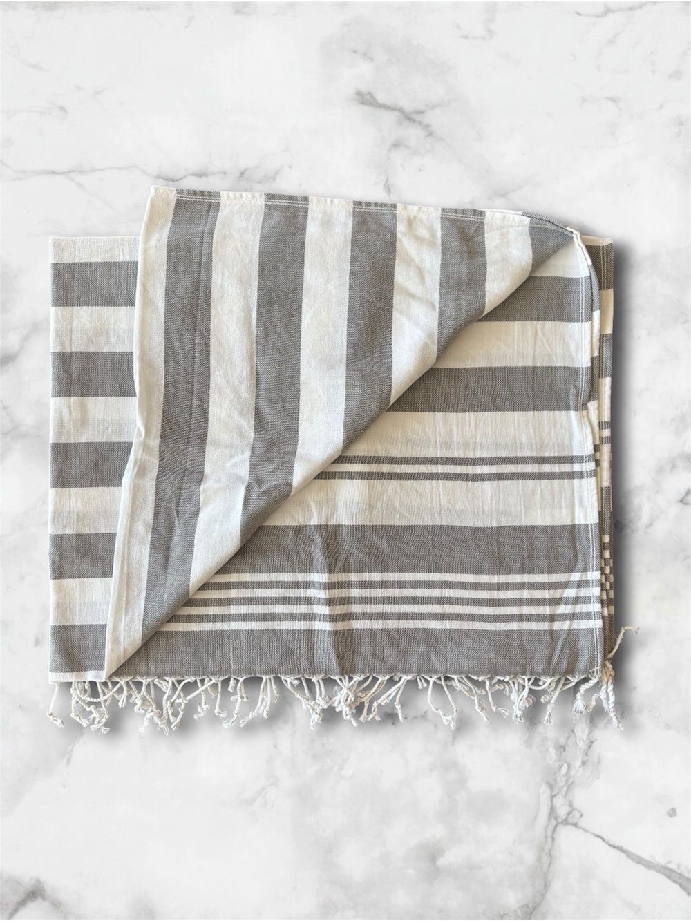 Turkish Cotton Towel Gray White Striped Beach Bath Throw